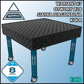 Stół spawalniczy 1200x1200mm Ø28 tradycyjny ECO siatka diagonalna na kołach #7