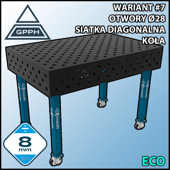 Stół spawalniczy 1200x800mm Ø28 tradycyjny ECO siatka diagonalna na kołach #7