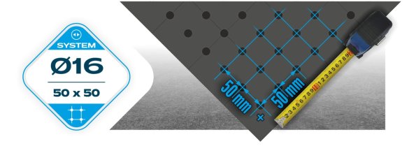 System otworów Ø16, siatka 50 x 50mm