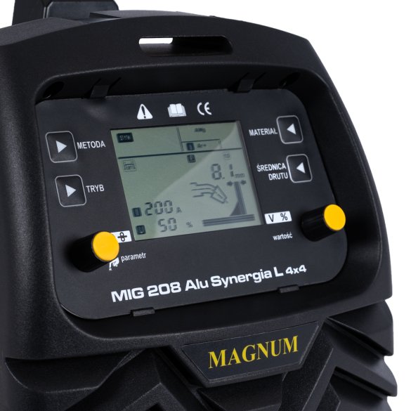 MIGOMAT MAGNUM 208 ALU SYNERGIA 4x4 spawarka do stali i aluminium posiada intuicyjny panel sterowania