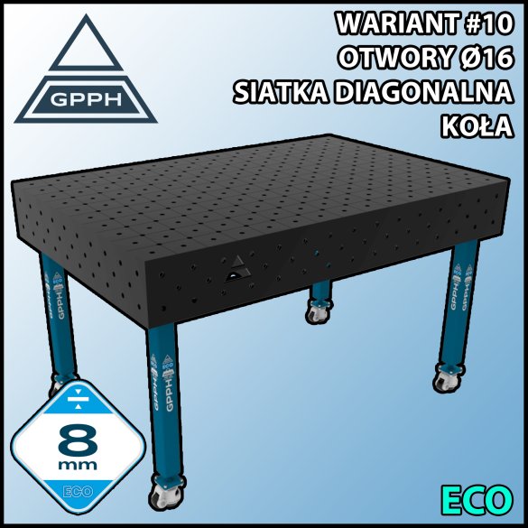 Stół spawalniczy 1500x1000mm Ø16 tradycyjny ECO siatka diagonalna na kołach #10