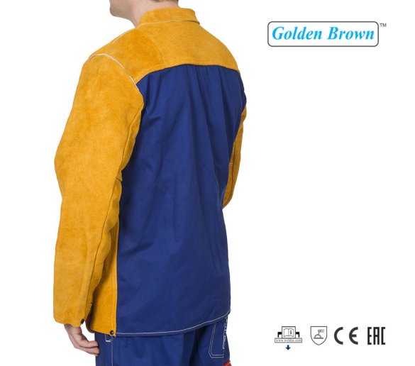 Weldas skórzana kurtka spawalnicza Golden Brown™ z plecami z trudnopalnej bawełny