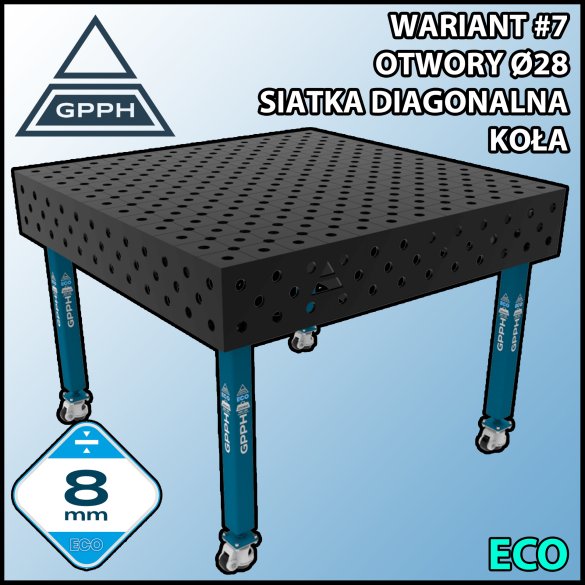Stół spawalniczy 1200x1200mm Ø28 tradycyjny ECO siatka diagonalna na kołach #7