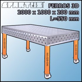 Stół Spawalniczy FERROS 3D 2000x1000x200 mm L=550 Kółka