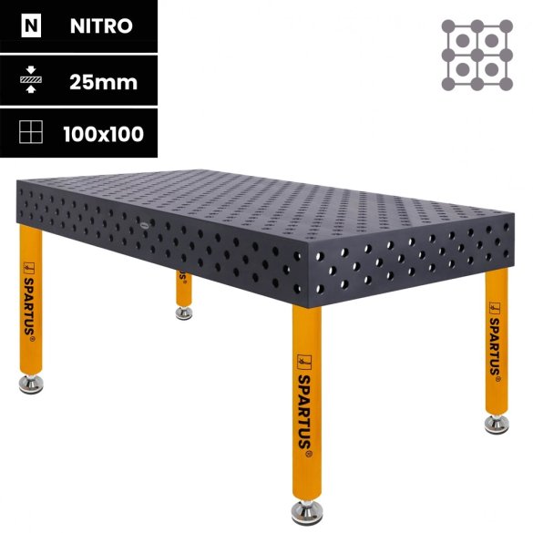 Stół spawalniczy SPARTUS MAXIMUS 3D 2000x1000x200mm | diagonalny | D28 | 4 nogi ze stopami L=650mm