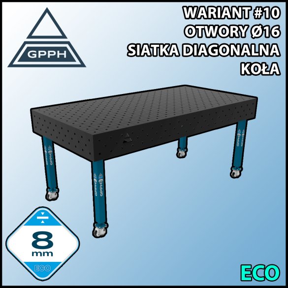 Stół spawalniczy 2000x1000mm Ø16 tradycyjny ECO siatka diagonalna na kołach #10