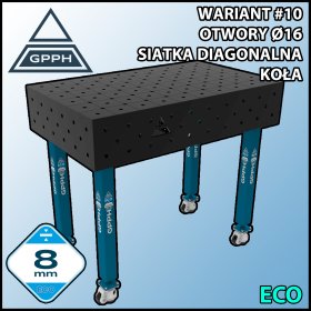 Stół spawalniczy tradycyjny ECO 1000x600mm, Ø16, siatka diagonalna, na kołach #10