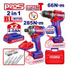 Zestaw narzędzi akumulatorowych, wiertarka + zakrętarka + 2x bateria