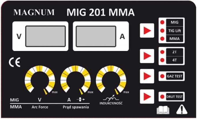 panel sterowania spawarki magnum mig 201 mma jest prosty i przejrzysty w obsłudze